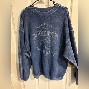 B.J. Reece Orchards blue ribbed sweatshirt